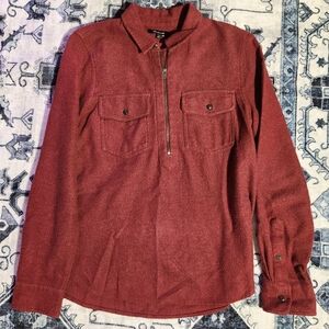 Madewell Red Zip Up Top with Stand Up Collar and Long Sleeves
